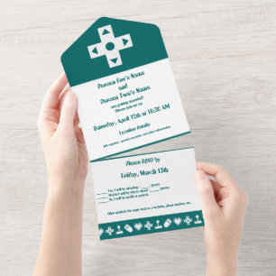 Invitación Todo En Uno Modo multijugador en azul verdoso