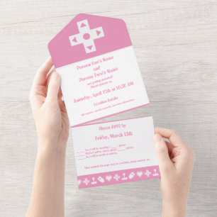 Invitación Todo En Uno Modo multijugador en rosa Petal