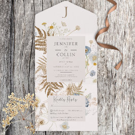 Invitación Todo En Uno Monograma crema de flores silvestres rusticas