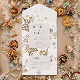 Invitación Todo En Uno Monograma crema de flores silvestres rusticas