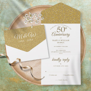 Invitación Todo En Uno Monograma de Bodas de Oro 50º Aniversario