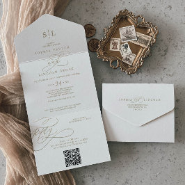 Invitación Todo En Uno Monograma de caligrafía de oro romántico Boda de c