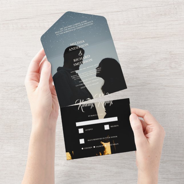 Invitación Todo En Uno Monograma de caligrafía romántica Boda fotográfico (desgarro)