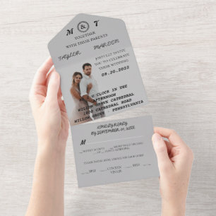 Invitación Todo En Uno Monograma de caligrafía romántica Boda fotográfico