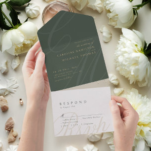 Invitación Todo En Uno Monograma de caligrafía Sage Green Classic Eleganc