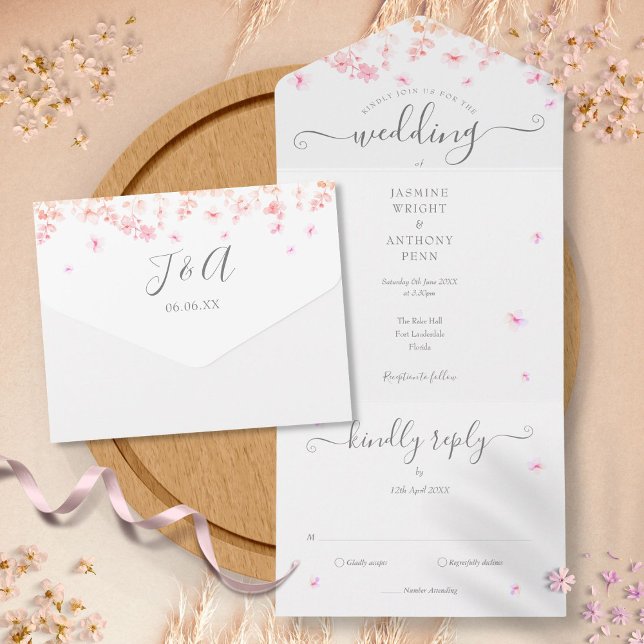 Invitación Todo En Uno Monograma de escritura floral de blossom (Subido por el creador)