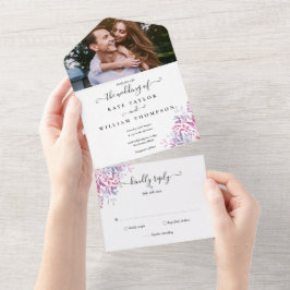 Invitación Todo En Uno Monograma de escritura floral de país Boda de foto