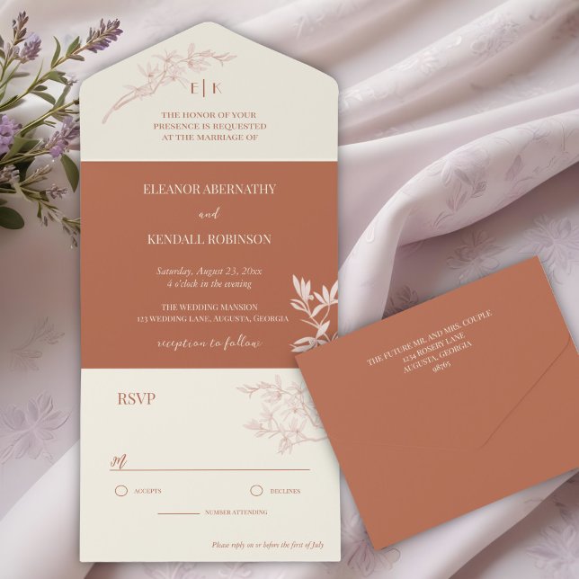 Invitación Todo En Uno Monograma de flor inmadura (Subido por el creador)