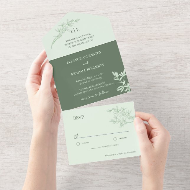 Invitación Todo En Uno Monograma de flor inmadura (desgarro)