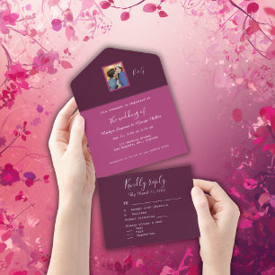 Invitación Todo En Uno monograma de foto de pareja romántica con tono de