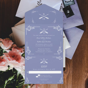 Invitación Todo En Uno Monograma de perwinkle y Boda de flechas