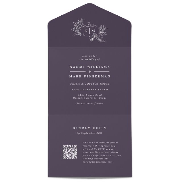 Invitación Todo En Uno Monograma del Boda de calabaza con RSVP (Subido por el creador)