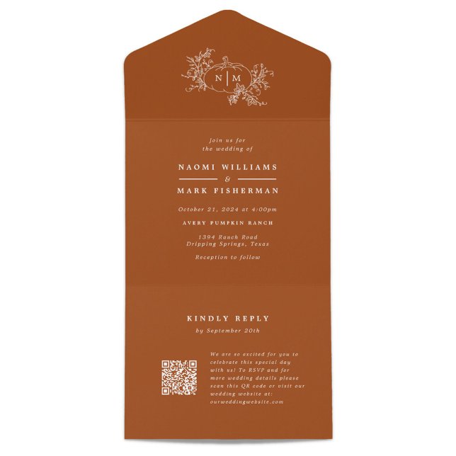 Invitación Todo En Uno Monograma del Boda de calabaza con RSVP (Subido por el creador)