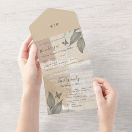 Invitación Todo En Uno Monograma del boda de moda de boho vintage