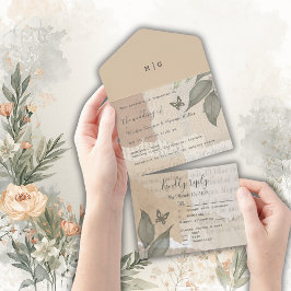 Invitación Todo En Uno Monograma del boda de moda de boho vintage