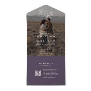 Invitación Todo En Uno Monograma del Boda fotográfico de las vides de cal