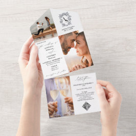 Invitación Todo En Uno Monograma Escudo 3 Boda de código QR foto blanca n