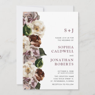 Invitación Todo en Uno Monograma Floral Limítrofe de Boda Mal