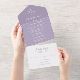 Invitación Todo En Uno Monograma Lilac Sencillo Boda Púrpura Polvoriento