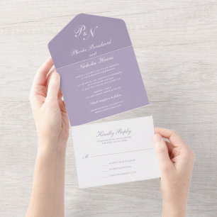 Invitación Todo En Uno Monograma Lilac Sencillo Boda Púrpura Polvoriento
