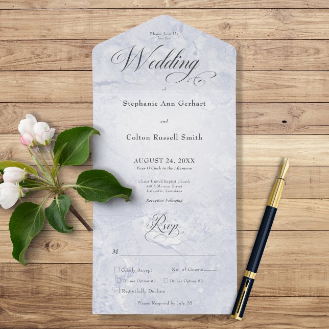 Invitación Todo En Uno Monograma mínimo de mármol azul moderno (Subido por el creador)