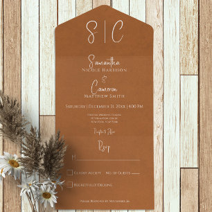 Invitación Todo En Uno Monograma mínimo de óxido moderno sin cena