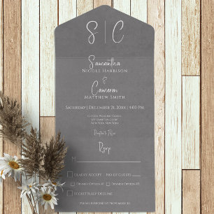Invitación Todo En Uno Monograma mínimo gris moderno