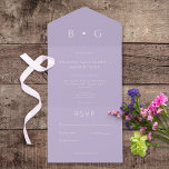 Invitación Todo En Uno Monograma mínimo Lilac moderno sin cena<br><div class="desc">DISPONIBLE CON O SIN CÓDIGO QR O OPCIONES DE SELECCIÓN DE CENAS. Sencillo, elegante y moderno, este giro contemporáneo en una invitación clásica monogramada presenta las primeras iniciales de la pareja en la parte superior, con un punto entre ellas. Una fuente moderna y limpia sobre un fondo de color sólido...</div>