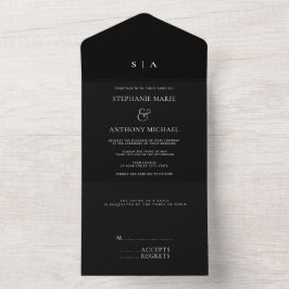 Invitación Todo En Uno Monograma mínimo moderno Boda blanco y negro