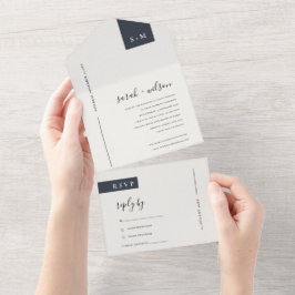 INVITACIÓN TODO EN UNO MONOGRAMA MÍNIMO SCANDI EN NEGRO Y BLANCO BODA TOD