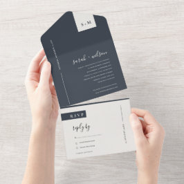 INVITACIÓN TODO EN UNO MONOGRAMA MÍNIMO SCANDI EN NEGRO Y BLANCO BODA TOD