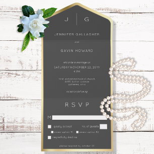 Invitación Todo En Uno Monograma moderno elegante negro