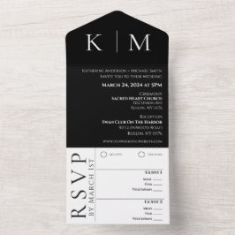 Invitación Todo En Uno Monograma negro y blanco-Boda moderno-