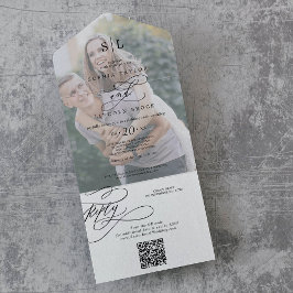 Invitación Todo En Uno Monograma romántico Boda de código QR