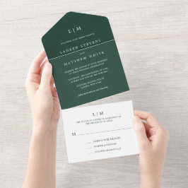 Invitación Todo En Uno Monograma simple de bosque verde elegante boda