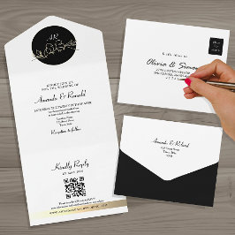 Invitación Todo En Uno Monograma único Boda blanco y negro
