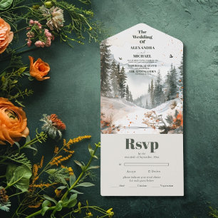 Invitación Todo En Uno Montaña acuarela Elegante Boda temático rústico