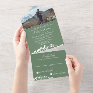 Invitación Todo En Uno Montaña Verde Sage