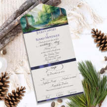 Montañas de Acuarela y Boda de lazo Azul