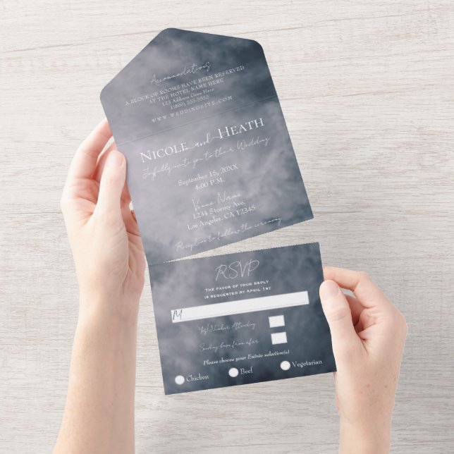 Invitación Todo En Uno Moody Blue Sky Nubes Boda Celestial (desgarro)