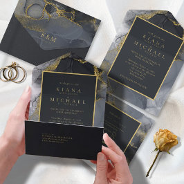 Invitación Todo En Uno Moody Ink Charcoal Gold Abstract ID988