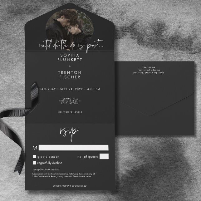 Invitación Todo En Uno Moody Mínima foto sin cena con detalles (Dark Moody Minimal Photo No Dinner with Details All In One Invitation)