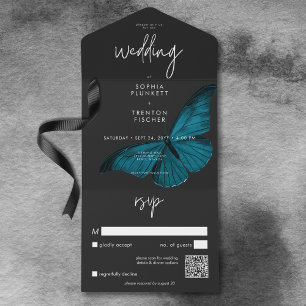 Invitación Todo En Uno Moody oscuro Moody Mínimo Verde azulado Moth Boda