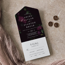 Invitación Todo En Uno Moody Purple Blogs | Boda de patrón negro