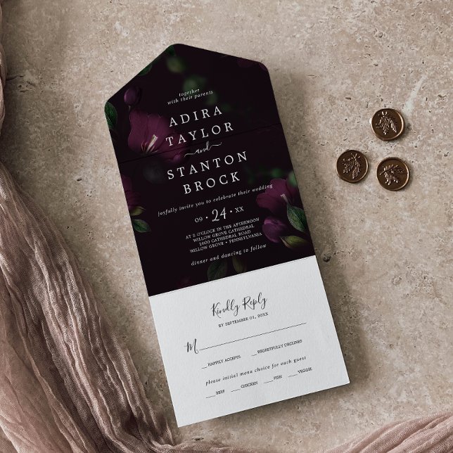 Invitación Todo En Uno Moody Purple Blogs | Boda de patrón negro (Subido por el creador)