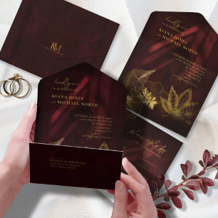 Invitación Todo En Uno Moonlight Romance Boda Burgundy ID881