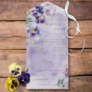 Invitación Todo En Uno Morado y amarillo floral moderno sin cena