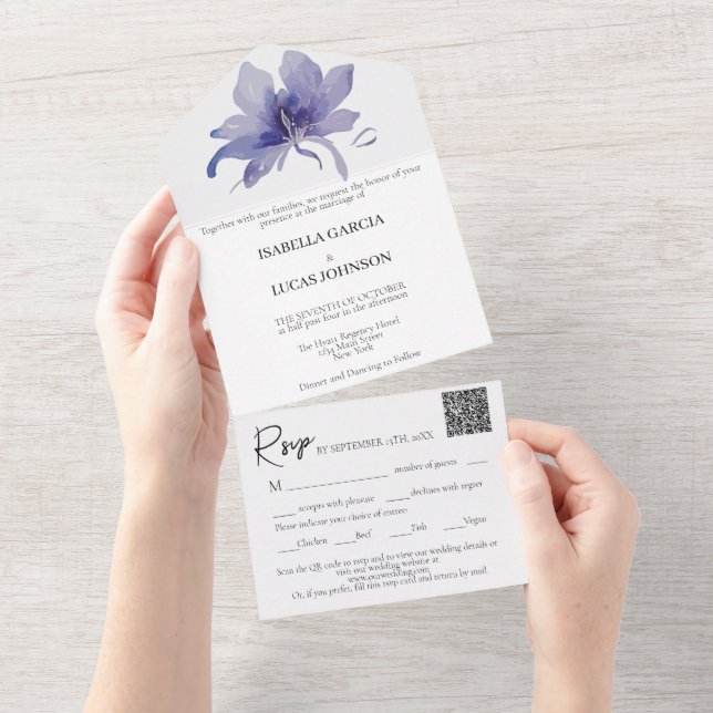 Invitación Todo En Uno Morple Iris deja Boda (desgarro)