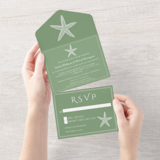 Invitación Todo En Uno Moss Green Starfish Boda