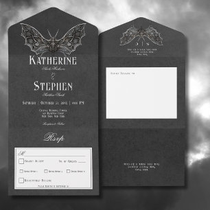 Invitación Todo En Uno Moth gótica Moody cena en blanco y negro